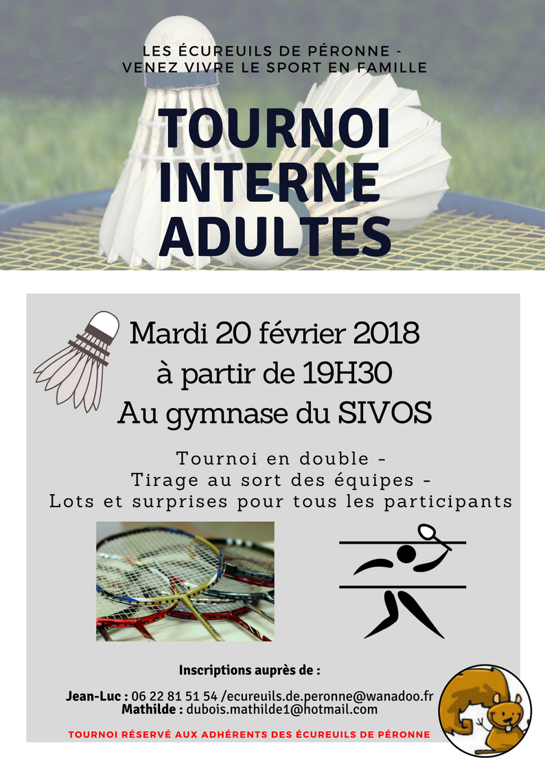 Affiche tournoi badminton fevrier 2018
